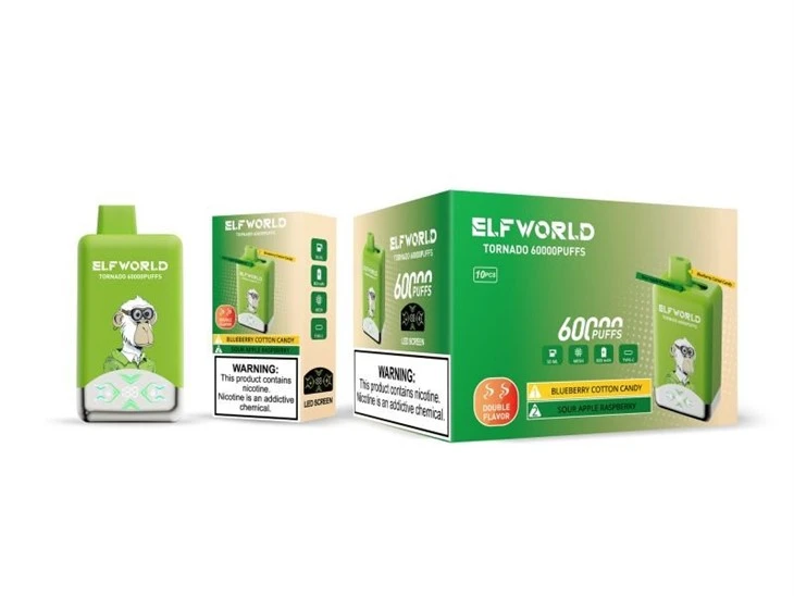 E40-【Blueberry-Cotton-Candy+Sour-Apple-Raspberry】ELFWORLD TORNADO 60000